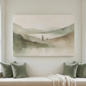 Psalm 23 Canvas Art, Jesus Shepherd Lamb Print, Christian Still Waters Wall Hanging