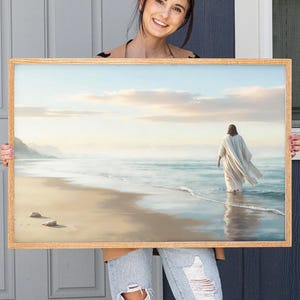 Jesus Framed Wall Art | Large Jesus Walking on Water Canvas | Christian Wall Decor | Peaceful Christian Art
