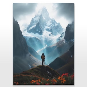 Mountain Landscape Canvas | Scenic Nature Inspirational Wall Art | Hiker&#39;s View Wall Decor | Beautiful Landscape Art | Outdoor Wall Art