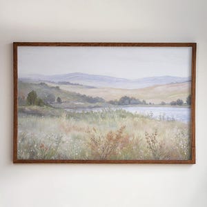 Pintura de paisagem emoldurada | Arte da natureza em tons de verde sálvia e ferrugem