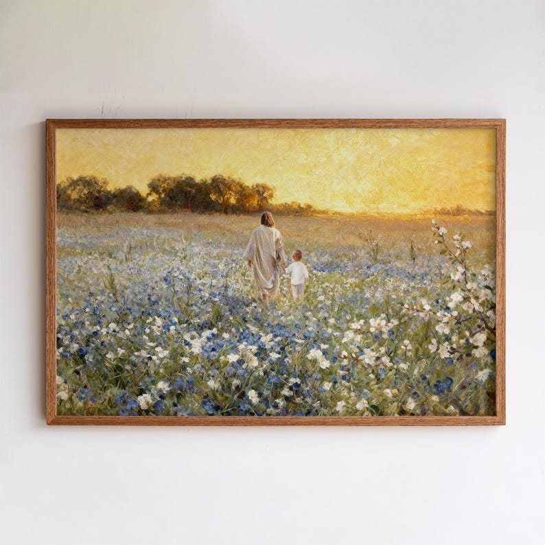 Jesus Walking With Child Canvas Art | Christian Oak Framed Print - Etsy