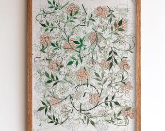 William Morris Floral Print | Vintage Botanical Wall Art, Oak Frame