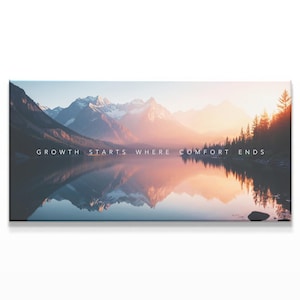 Arte de parede em tela para escritório | Tela com citações motivacionais | Decoração de nascer do sol nas montanhas para escritório em casa | Decoração de parede com natureza pacífica
