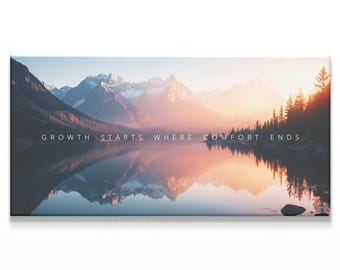 Office Canvas Wall Art | Motivational Quote Canvas | Mountain Sunrise Decor for Home Office | Peaceful Nature Wall Decor