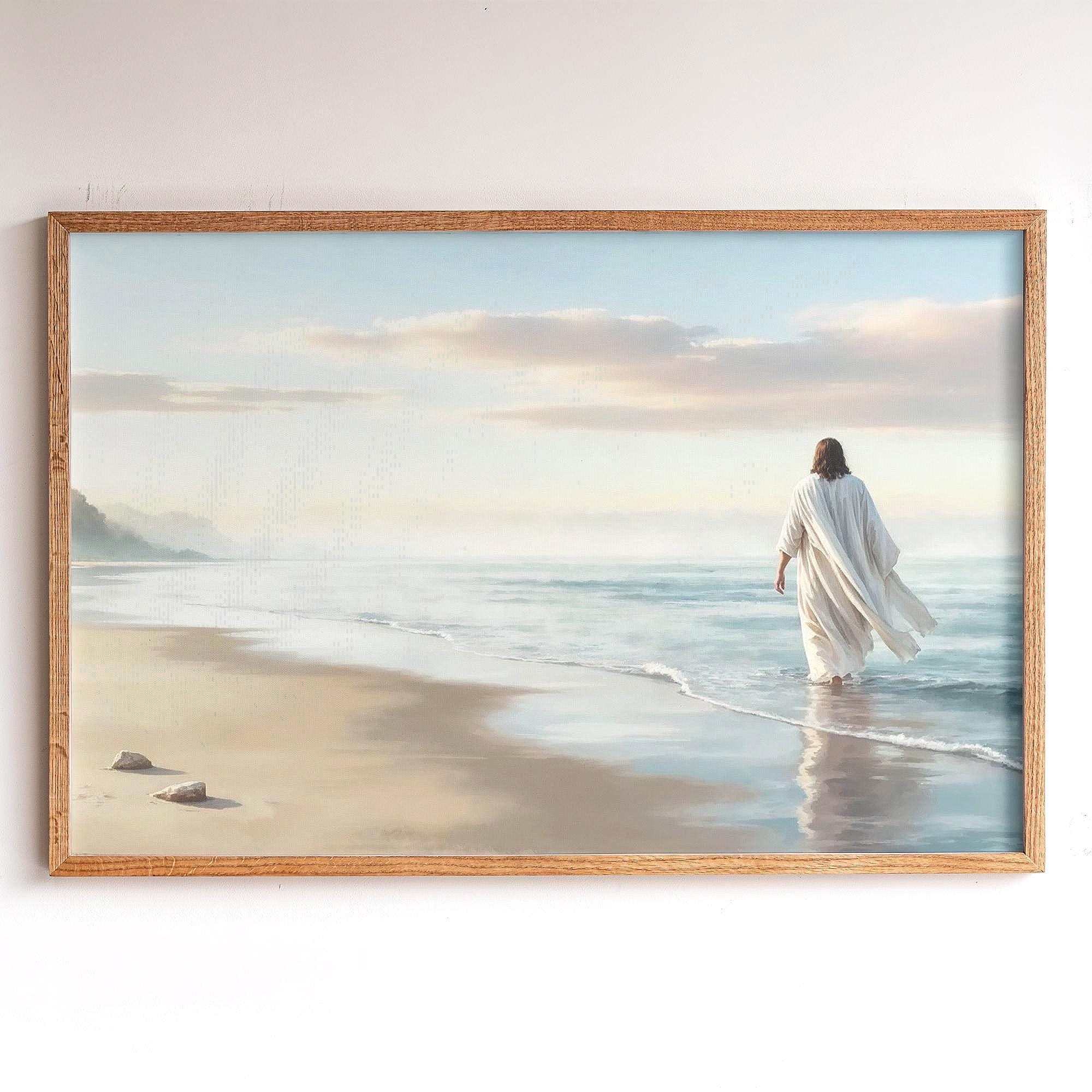 Jesus Walking on Water Canvas | Oak Framed Christian Wall Art - Etsy