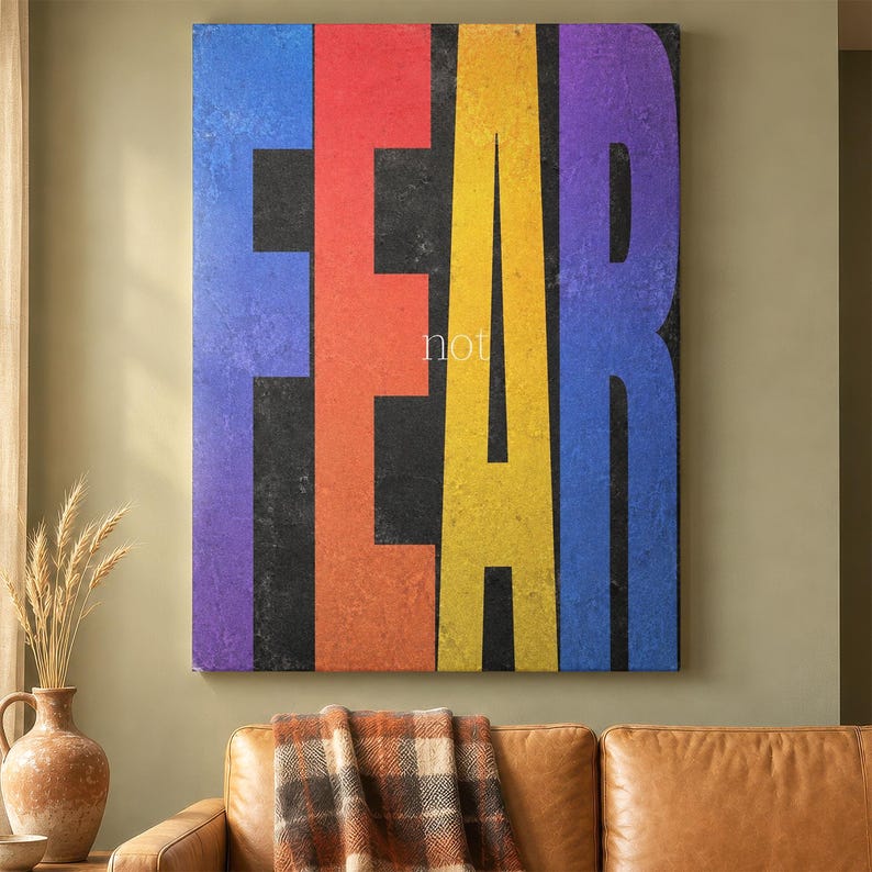 Fear Not Giant Rainbow Letters Wall Art, Bold Distressed Gradient FEAR ...