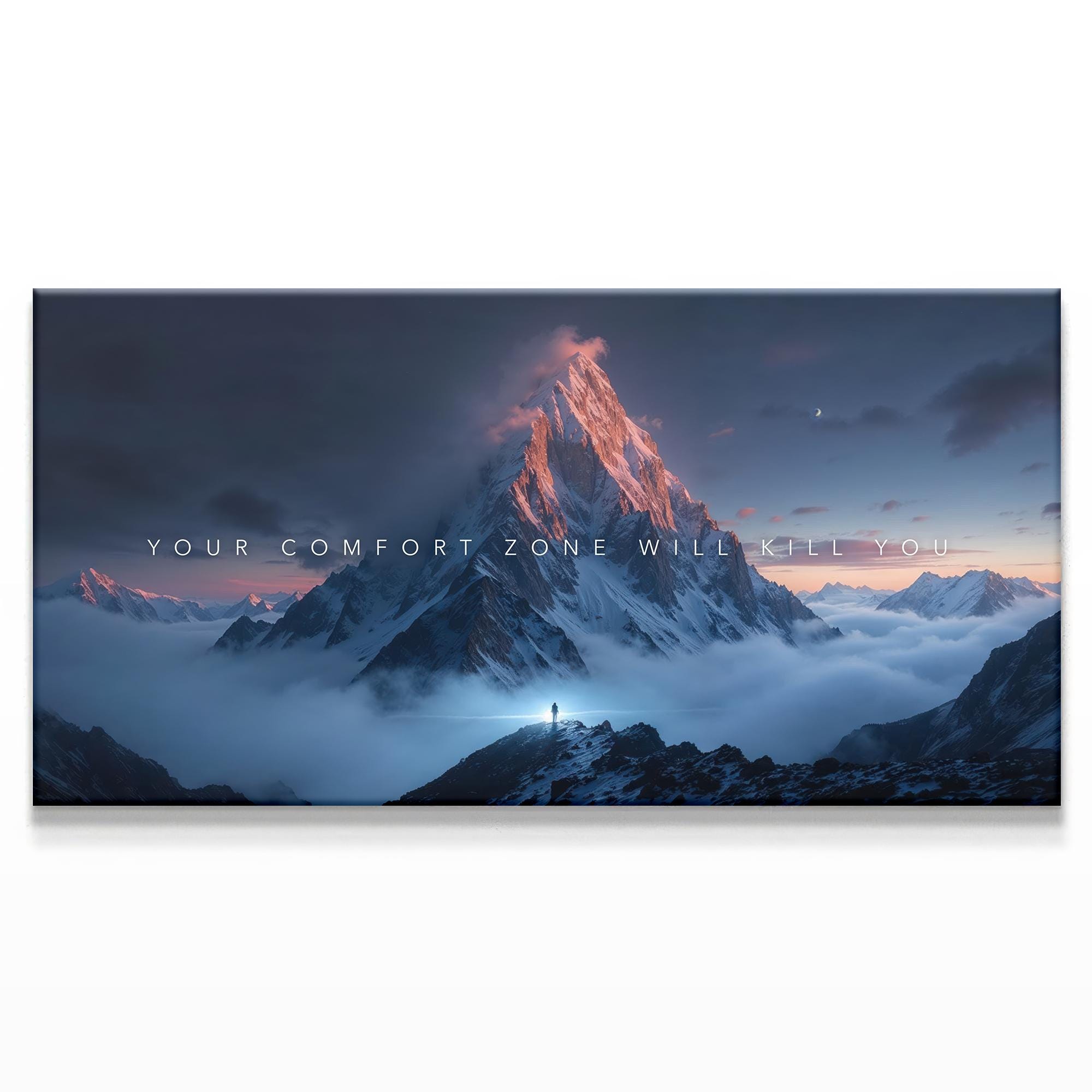 Peaceful Nature Canvas | Mountain Landscape Wall Art | Large Office Print | Inspirational Quote Wall Art | Home Gym Wall Art