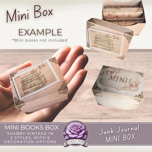 Mini caja de libros imprimible / Mini caja de almacenamiento vintage shabby / Lindo regalo con tapa / Descarga rápida y sencilla de diario de basura / Mini caja de papel DIY