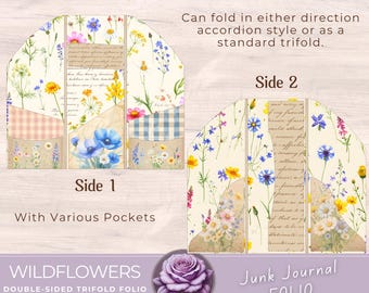 Wildflower Junk Journal Folio Kit: Printable Ephemera, Tags, Pockets (JPG PDF)