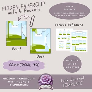 Modelo de clipes de papel ocultos | Clipe de papel oculto com 4 bolsos | Vários bolsos e itens efêmeros | Molduras Canva Arraste e solte | Clipe de papel coberto