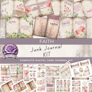 FAITH Junk Journal Pack DIGITAL, druckbares Glaube inspiriertes Journal Kit, Vintage, Blumen, Spitze, Schrift, Handwerk, Kunst, christlich, geblümt