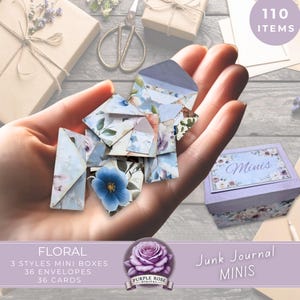 Floral Mini Junk Journal Ephemera Kit: Envelopes, Boxes, Cards (Digital Download PDF/JPEG)