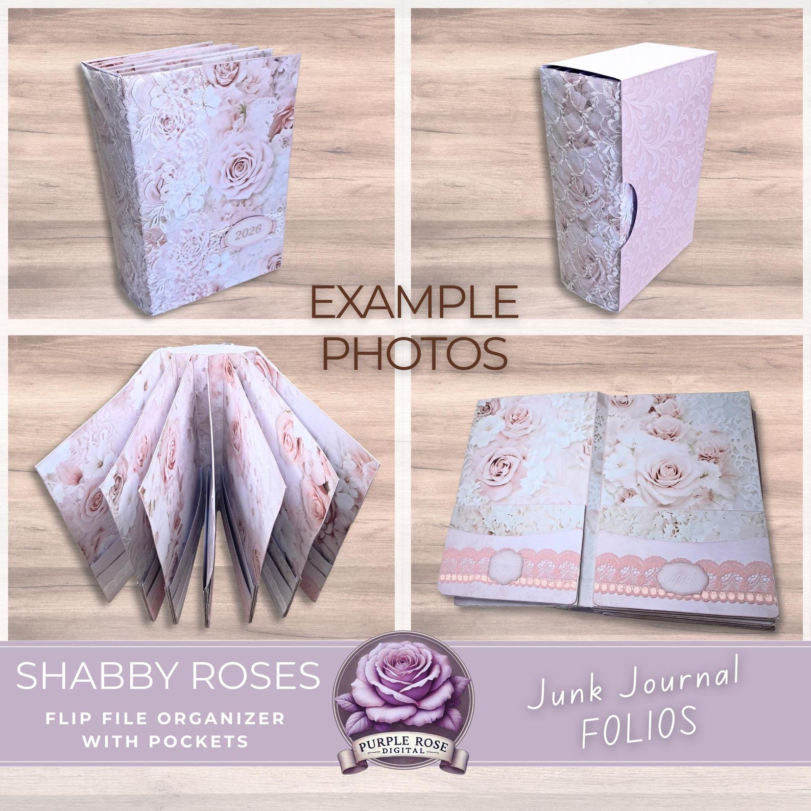 Shabby Roses Flip File Organizer: 12 Pages, Pockets, Cover, Labels, Box ...