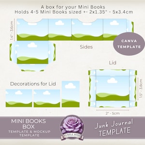 Plantilla de caja de libros en miniatura con maqueta / Plantilla de caja de almacenamiento en miniatura / Diario de basura fácil / Editar en Canva / Plantilla digital