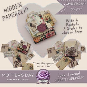 Verstecktes Paperclips Kit mit Taschen | MUTTERTAG Vintage Blumen Büroklammer | 3 Stile Mix & Match | Druckbare digitale Lesezeichen | Basteln DIY