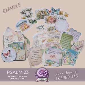 Kit temático de primavera com etiqueta carregada Salmo 23 com vários bolsos e itens efêmeros | Escritura da Bíblia Floral | Misture e combine | Digital para impressão