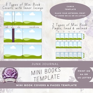 Mini libro MODELLO DIGITALE modificabile, Copertine e pagine di mini libri, modifica in Canva, 3 stili di copertine, 2 stili di pagine, copertina di libro in miniatura