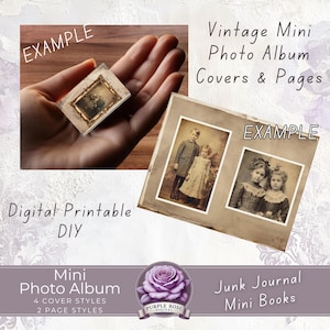 Mini Fotoalbum Deckblätter & Seiten | Junk Journal DIGITAL Printable | Vintage Puppenhaus Fotoalbum | Basteln | 4 Cover Stile 2 Seiten Stile
