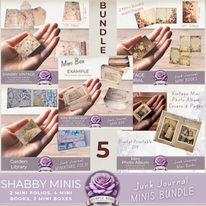 Mini-rommeldagboek BUNDEL | Complete miniatuurkits | 4 miniboeken, 2 minifolio's, 2 minidoosjes | Omslagen, pagina's, folio's, hoezen en tijdelijke dingen