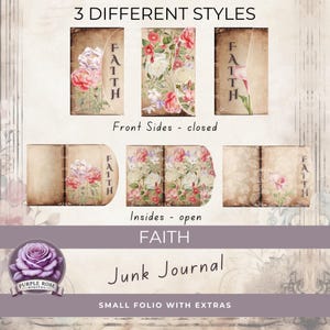 Folio FAITH Junk Journal DIGITAL, afdrukbaar op geloof geïnspireerd klein folio, vintage met bloemen, kant, ambachten, kunst, mixed media, bloemen