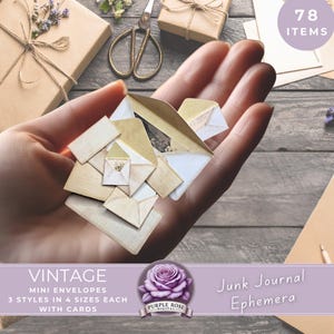 Miniature Envelope Ephemera: Vintage Junk Journal Kit (Digital Download JPEG or PDF)