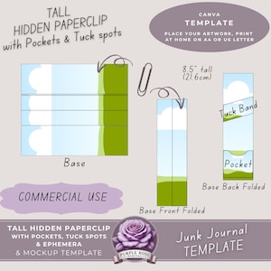 Plantilla alta de clips ocultos con plantilla de maqueta / Clip oculto con bolsillo y varios espacios para guardar / Efímera / Marcos de Canva