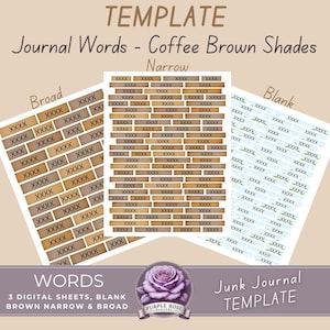 Journal Wörter Bearbeitbare Digitale VORLAGE Kaffee Braune Farben | Junk Journal Wörter oder Phrasen | Bearbeite in Canva, füge einfach deinen Text hinzu | Druckbar
