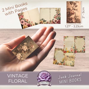 Couvertures et pages de mini-livres floraux vintage | Junk Journal NUMÉRIQUE imprimable | Livre de maison de poupée avec contenu | Artisanat DIY | 2 styles de couverture + page