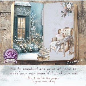 Eisiger Winter & Warmer Komfort Junk Journal DIGITALE Seiten und Papiere, Blumen, Eisblau, weißer Schnee, Strukturmuster, Geschichte, Art Journal, Mixed Media