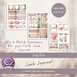 Ephemera FAITH Junk Journal DIGITAL, afdrukbare, op geloof geïnspireerde ephemera, vintage, bloemen, kant, schrift, ambachten, kunst, mixed media, bloemen