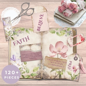 Faith Junk Journal Kit: Vintage Blumenschriften (Digitaler Download PDF&JPGs)