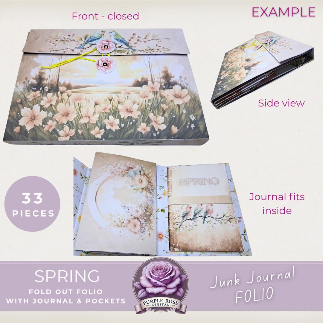 Spring Junk Journal Folio Kit: Floral Accordion Pocket, Printable PDF ...