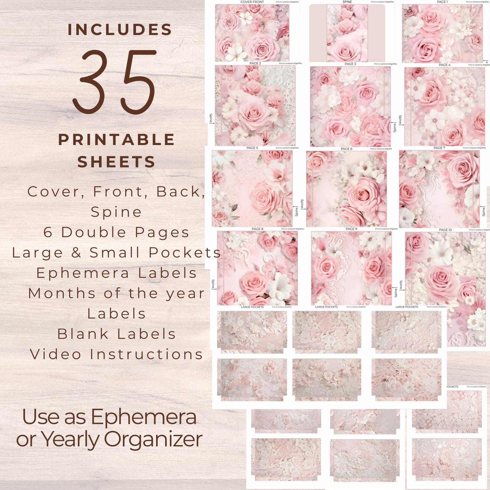 Shabby Roses Flip File Organizer: 12 Pages, Pockets, Cover, Labels, Box ...