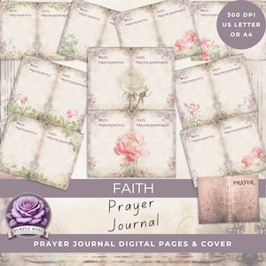 Gebetsjournal DIGITAL, druckbares FAITH inspiriertes Vintage Papier und Cover mit Blumen, Spitze, Kunsthandwerk, Mixed Media Paper Christian, Pray