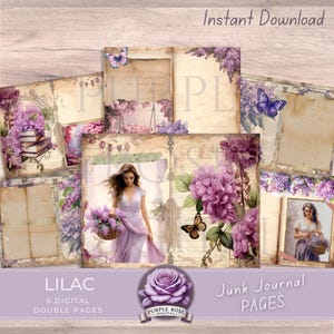 LILAC Junk Journal Pages | Printable DIGITAL Download | Vintage with Lilac Flowers | Crafts Art Journal | Mixed Media Paper & Layered Images