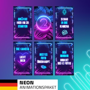 Fotobox / Fotospiegel / Photobooth / Magic Mirror / Photo Booth Animationen im Neon-Design auf Deutsch
