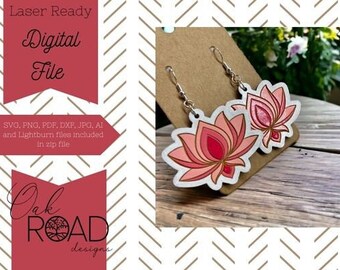 Hand Drawn Lotus Earring Laser Ready SVG File