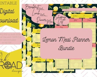 Meal Planning Bundle Black and Pink with Lemons