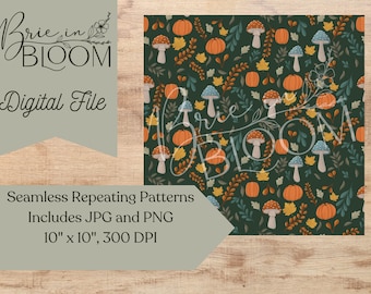 Harvest Hollow Mushroom Pumpkin Naadloos herhalend patroonbestanden JPG en PNG