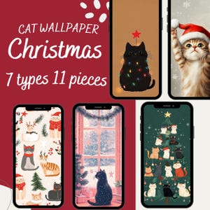 Christmas Cat Wallpaper Bundle, 11 Pack, Cute Holiday Cat Desktop Backgrounds, Festive Winter Wallpapers for Phones & PCs, Android iOS