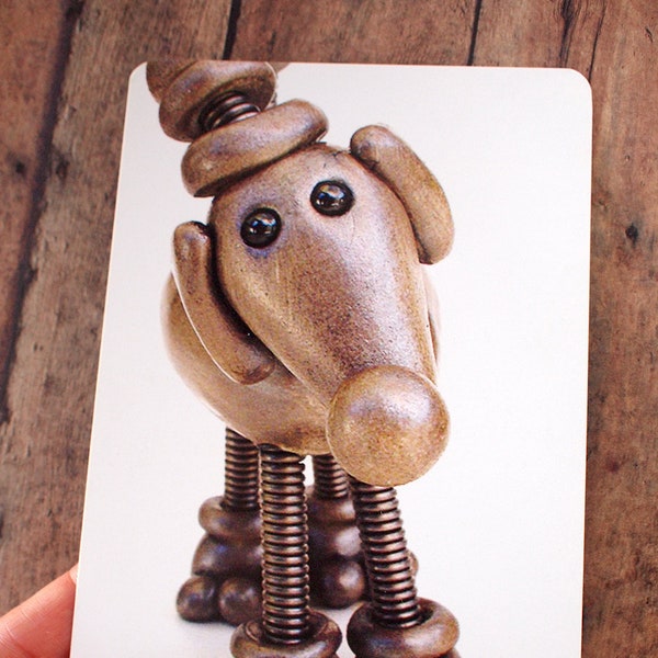 Robot Dog Silver Art Print Postcard Child's Room Geek Cute Wall Art PERFECT FOR FRAMING too