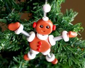 Robot Gingerbread Man Gingerbot Gil Geeky Christmas Ornament - Clay, Wire, Paint