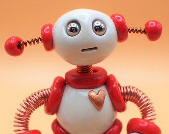 Robbie Robot Sculpture | White Red | Desk Companion | Robot Lover Gift | Free Shipping