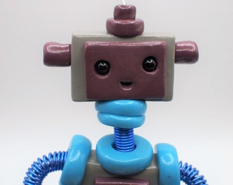 Sculpture Robot Punki | Violet Gris Bleu | Compagnon de bureau | Cadeau d'amant de robot | Livraison gratuite