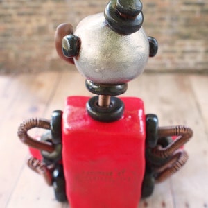 Huge Mustache Robot Business Card Holder Red Black Silver Rustic Geeky Office Décor Techie Gift Desk Companion Free Shipping image 6