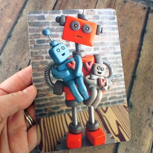 Robot Father parent with robot children Art Postcard Techie Gift Geeky Love Gift image 2