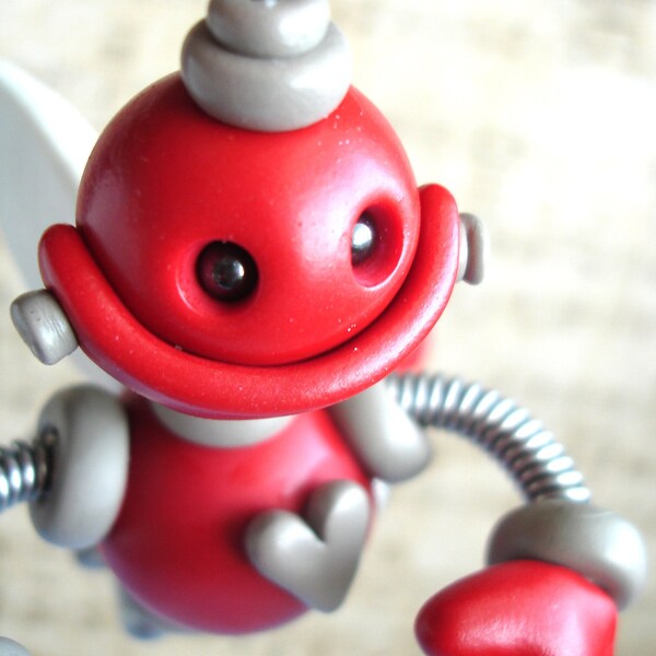 Red Rigby Angel Robot Christmas Ornament - Polymer Clay, Wire