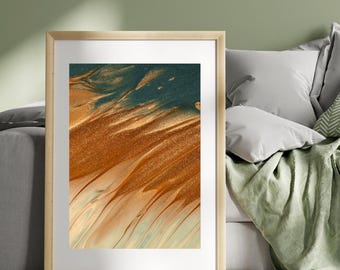 Stampa artistica astratta moderna – Texture verde acqua e oro (download digitale)