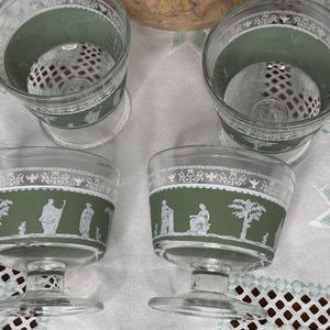 Vintage Jeanette Four Green Rare Hellenic Grecian Wedgewood Dessert/Sherbert Stemware