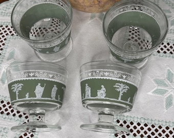 Vintage Jeanette Four Green Rare Hellenic Grecian Wedgewood Dessert/Sherbert Stemware
